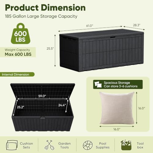 Devoko 185 Gallon Deck Box Resin Outdoor Storage Box Waterproof - Image 7