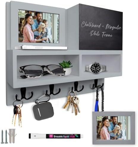 Spacelog Key and Mail Holder for Wall with Chalkboard – Magnetic Picture Frame Key Holder Wall Mount, Grey, Dual Storage & Cupboards by Unknown