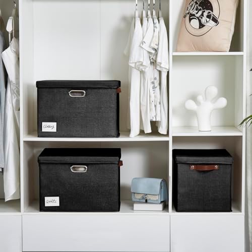 15" Fabric Storage Box with Lids, 3-Pack, Black - Image 7