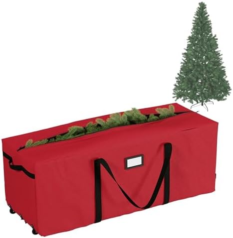 Elf Stor Christmas Tree Storage Bag with Wheels, Red, 67” x 28” x 24” - Image 2