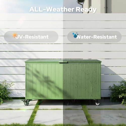 150 Gallon Outdoor Storage Box with Wheels, Metal Deck Boxes,Green - Image 6