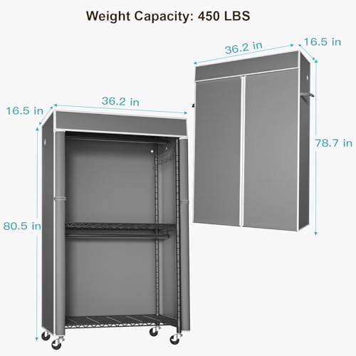 FUTASSI Black Clothing Rack with Dark Gray Cover, P1C Rolling Closets - Image 3