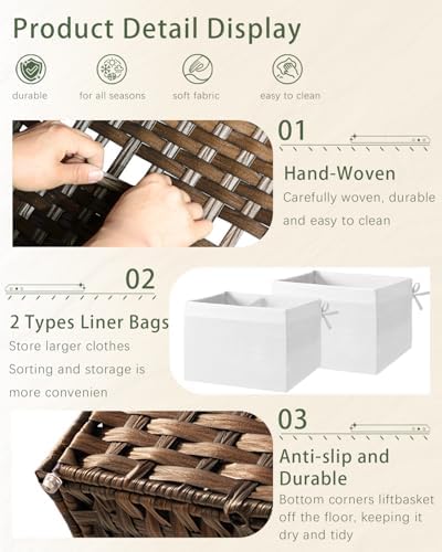 SETVSON Storage Basket with Lid Wicker Baskets for Storage, 160L Brown - Image 3