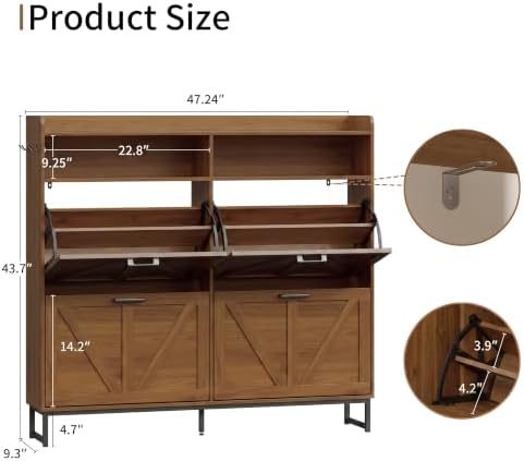 Xixini Shoe Storage Cabinet with 4 Flip Drawers, Entryway Shoe Rack, Walnut - Image 2