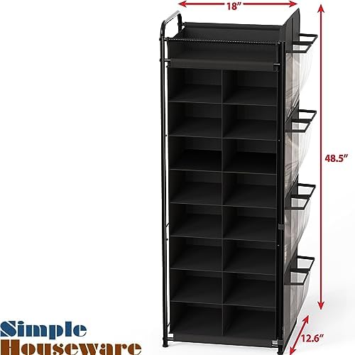 Simple Houseware 16 Cube Shoe Stand Tower Rack 8 Tier, Black - Image 3