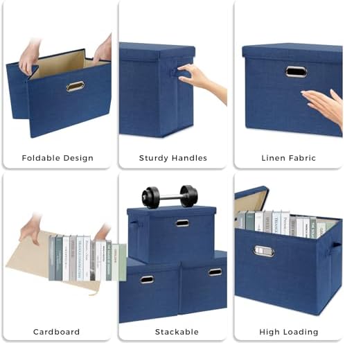 SNWDN 4 Pack Large collapsible Fabric Storage Bins with Lids (Dark Blue 17.3x11.4x11.8 inches) - Image 3