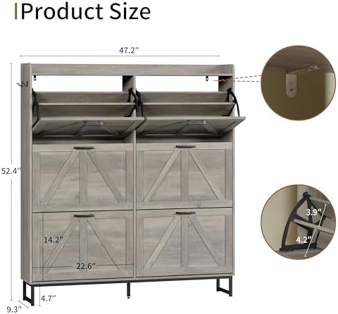 Xixini Shoe Storage Cabinet with 6 Flip Drawers, Entryway Shoe Rack, Grey - Image 2