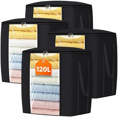 TasticTotes 120L Extra Large Blanket Clothes Storage Bags, Gray, 4 Pack by Unknown