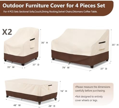 Waterproof Outdoor Patio Furniture Covers 4 Piece Set,XXXL-Large,Beige - Image 2