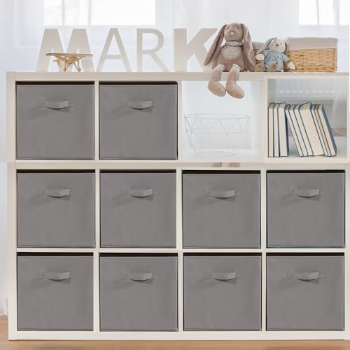 11x11 Storage Bins, Set of 10 Storage Cubes, Collapsible Cube Storage Bins, Fabric Closet Organizers with Handles for Home, Office, Closet Shelf Cabinet, Bookcase, Grey by Unknown