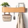 Coat Rack Wall Mount with Hidden Hooks Modern Key Holder Wood Entryway Hook with Shelf for Bedroom Kitchen Hallway Bathroom Designed for Hanging Coats Hats Bags Towels Dog Leashe(Oak,4 Hooks) by Jadoxy