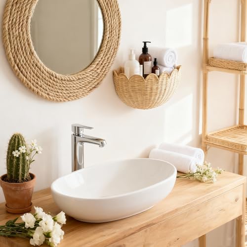 Scalloped Wicker Wall Basket - Rattan Hanging Storage Organizer, Decorative Basket for Nursery, Bathroom, Front Door, Perfect for Flowers, Mail, Toys - Image 5