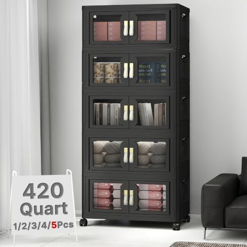 420QT Stackable Storage Bins with Lids, 105Gal Foldable Storage Cabinets by VNVTO