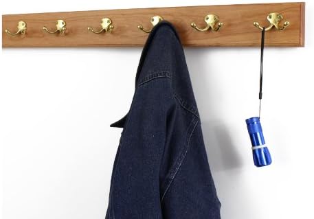 Cherry Coat Rack with Solid Brass Double Style Hooks (Cherry, 30.5" x 3.5" with 6 hooks) - Image 2