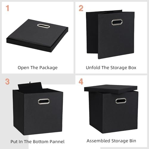 Storage Bins with Lids, Linen Fabric Boxes Organizer Containers with Lid Foldable Storage Box Basket for Closet, Shelves, Home, Office,12 x 12 x 12 Inch, 4 Pack, Black, AG3006-7 - Image 3