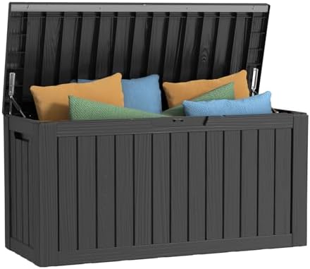Vixzen 80 Gallon Resin Deck Box, Lockable Outdoor Storage Box for Patio Cushions Storage Furniture,Garden Tools, Pool Supplies, Weatherproof and UV Resistant- Black by Vixzen