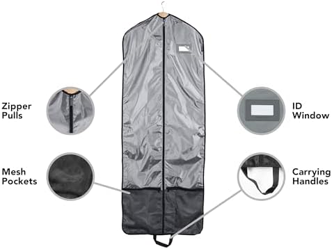 Covermates Deluxe Garment Bag Set for Closet Storage & Travel – Heavy Duty Hanging Suit & Dress Bags with ID Window, Accessory Pockets & Carrying Handles – Premium Wardrobe Protection, Grey - Image 5