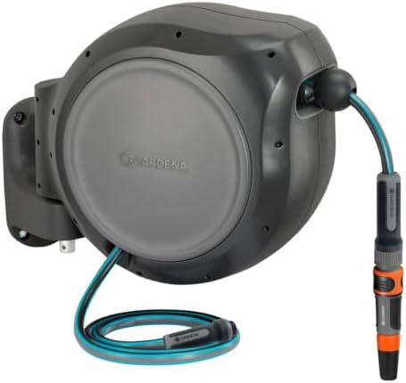 GARDENA Retractable Garden Hose Reel - 75 Feet - Auto Retract Hose Reel with 180° Swivel Wall Mount - Heavy Duty - Includes Spray Nozzle - 20502 by Unknown