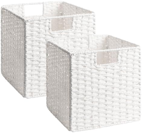 StorageWorks 11 inch Cube Storage Bin, White Storage Cubes, Wicker Baskets by StorageWorks