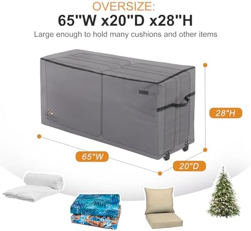NettyPro Rolling Cushion Storage Bags with Wheel and Handle, Outdoor Patio Large Storage Container for Furniture Pillow Christmas Tree 9 Ft, 65 x 20 x 28 Inch, Grey - Image 6