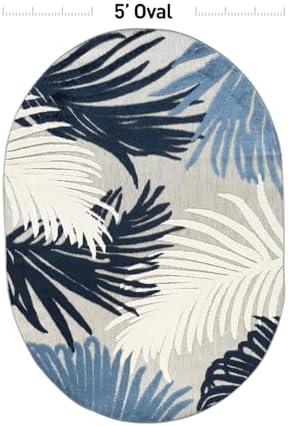 Rugshop Lucca Indoor/Outdoor Contemporary Floral Deck Oval Rug Navy 5' x 7' - Image 2
