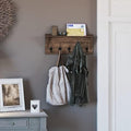 Merrick Lane Enid Hanging Storage Rack - Whitewashed Pine Wood - 24 Inch Wide - 5 Hanging Hooks - Wall Mounting Hardware Included by MerrickLane