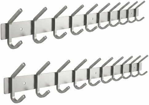 Coat Rack Wall Mount – Brushed Nickel 30 Inch Stainless Steel Hook Rail with 10 Heavy Duty Double Coat Hooks – Wall Mounted Coat Hanger for Entryway, Bathroom, Bedroom, Towel, Hat Organizer - 2 Pack by SAYONEYES