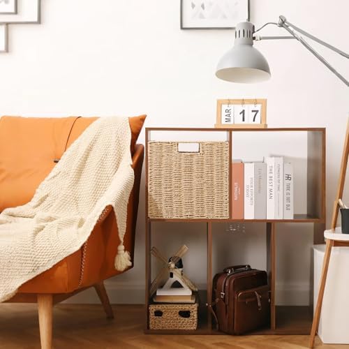 12x12x12in Wicker Storage Baskets for Shelves, Set of 2 Hand-Woven Paper Rope Wicker Basket,Foldable Cube Storage Bins, Natural Color Storage Cubes, Square Baskets for Organizing Decor - Image 5