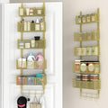 VyGrow Over The Door Organizer, Metal Door Organizer Hanging with 5 Adjustable Baskets and Coat Hook, Behind The Door Storage for Bedroom Closet Bathroom Pantry Cabinet Kitchen, Gold by VyGrow