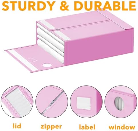 SpaceAid 12 Pack Bed Sheet Organizers and Storage, Foldable Sheet Organizer for Linen Closet, Sheets Set Folder Keeper with Window XL (Queen & King Size) Bedding Container (Pink, 12 Pack) - Image 6