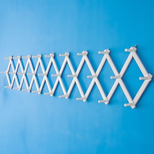SKOLOO Accordion Wall Hanger with 28 Hooks, Modern Expandable Coat Rack Hat Rack for Wall, Solid Wooden, White by SKOLOO
