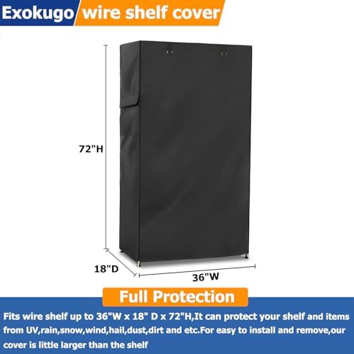 Wire Shelf Cover,600D Heavy Duty 100% Waterproof Shelf Covers for Wire Shelving,Outdoor Storage Shelves Cover for Metal Rack,36" W x 18" D x 72" H,Black - Image 3