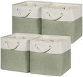 Temary Cube for Shelves 11 Inch Bin 4Pack Fabric Storage Baskets for Organizing Toys, Clothes, Decorative Baskets with Rope Handles (White&Green) by TEMARY
