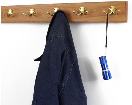 Solid Cherry Wall Mounted Coat Rack with Solid Brass Double Style Coat Hooks - Made in the USA (Cherry, 3.5" x 25.5" with 5 hooks) by PEG+AND+RAIL