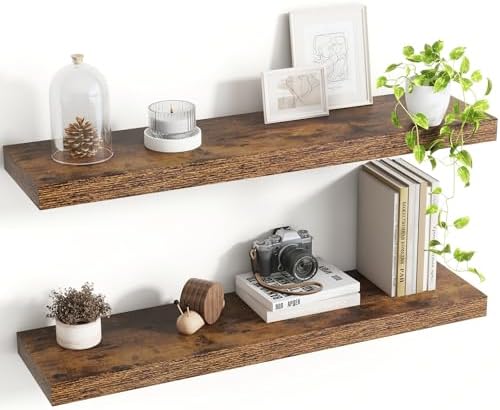 Acovy 30 Inch Floating Shelves, 8 Inch Deep Floating Shelves for Wall, Hanging Shelf with Invisible Brackets, Deep Shelves for Bathroom, Bedroom, Living Room, Brown, Set of 2 by Acovy