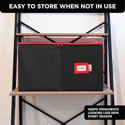 Christmas Ornament Storage Container with Dividers - Box Stores Up to 96 Ornaments, Zippered, Convenient, Adjustable, Large Organizer Bin to Protect Holiday Décor, Fits Most Standard Size, Black - Image 5