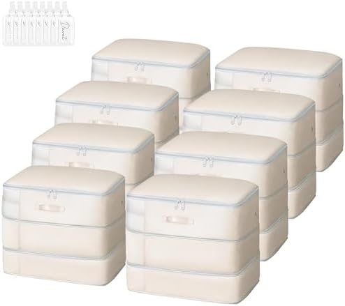 Comforter Storage Bag - Large Capacity Blanket Storage Bags 3-Layer Ultra Space Saving Self Compression Organizer, Washable Compression Bags for Storage Comforter Blanket, 8-Pack, Beige by EasortmPackingCubes