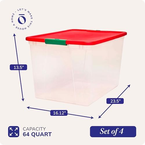 HOMZ Secure Latch, Clear Plastic Storage Organizer Bins, 64 Quart, 4 Pack - Image 4