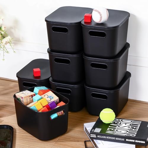Hoolerry 8 Pieces Storage Bins, 9.8 x 7.1 x 6.3 Inch, Black - Image 4