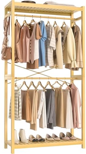 Homykic Bamboo Clothing Rack with Shelves, 33.5” Wide Clothes Rack, 78.8” H by Homykic