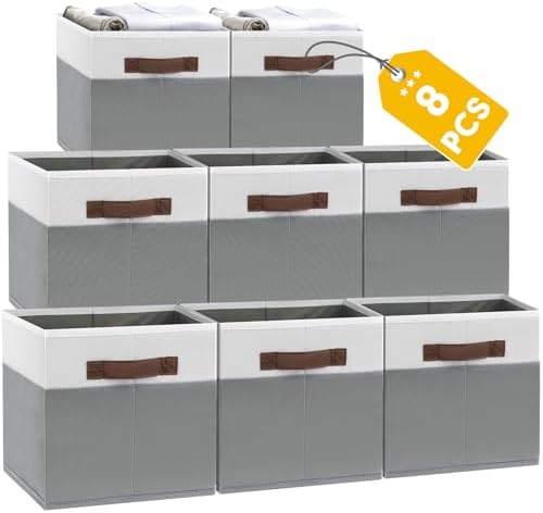 JTIEO 8 Pack Collapsible Storage Baskets 15"x11" for Shelves, Fabric Bins with Sturdy Handles, Decorative Closet Storage Baskets for Organizing Clothes, Toys, Nursery, Living Room - Image 7