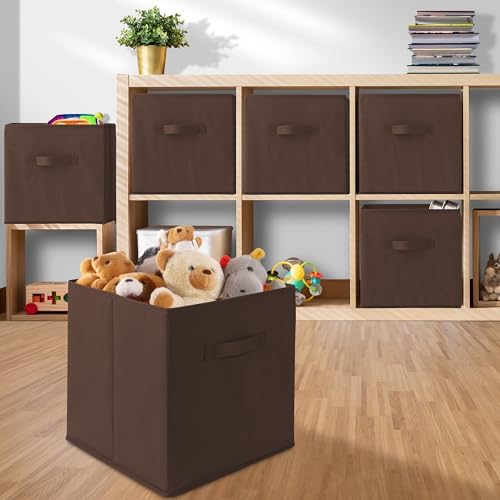 Casafield Set of 12 Collapsible Fabric Cube Storage Bins, Brown - 13" Foldable Cloth Baskets for Shelves, Cubby Organizers & More - Image 5