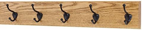 PegandRail Oak Wall Mounted Coat Rack with Bronze Hooks 4.5" Ultra Wide (Golden Oak, 25.5" x 4.5 with 5 Hooks) by PEG+AND+RAIL