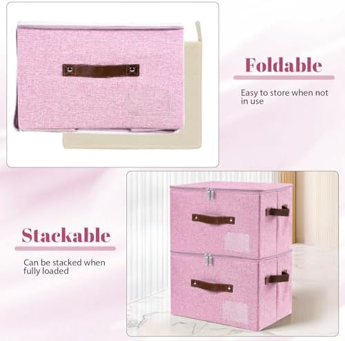 ANMINY Storage Box Fabric Bins with Zipper Lid, 17.7"x13.8"x10" Pink, 3PCS - Image 5