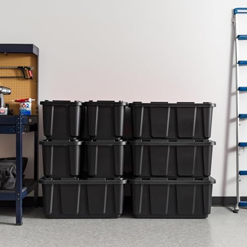 IRIS USA 12 Gallon (4 Pack) + 27 Gallon (4 Pack) Heavy Duty Storage Bins with Lids, Snap On Lid Stackable Industrial Totes, Rugged Tubs, Garage Organization, Reusable - Total 8 Units - Black - Image 3