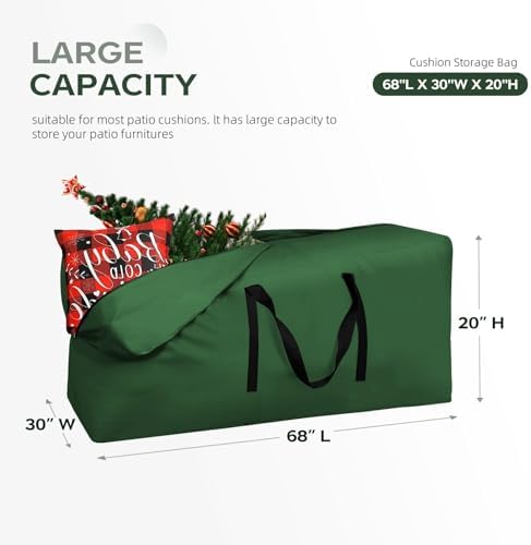 Christmas Tree Storage Bag Fits Up to 12 ft Tall Artificial Trees 420D Extra Large Heavy Duty Xmas Tree Bag Waterproof Tree Storage Bag with Zippers and Reinforced Handles 68" X 30" X 20"Green,2 Pack - Image 3