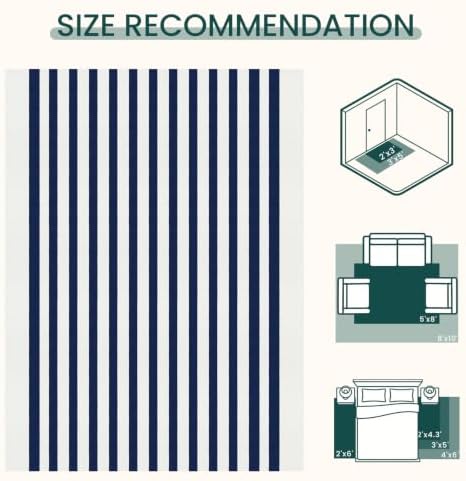 KOZYFLY Striped Rug 4x6 ft Front Door Rugs Blue White Cotton Woven Rug - Image 3