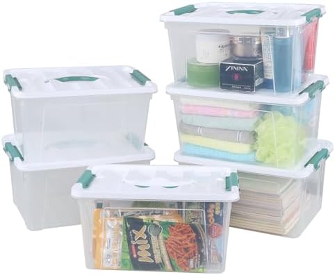 Plastic Organizer Bins Pack of 6, Latching Storage Box with Handles - Image 7