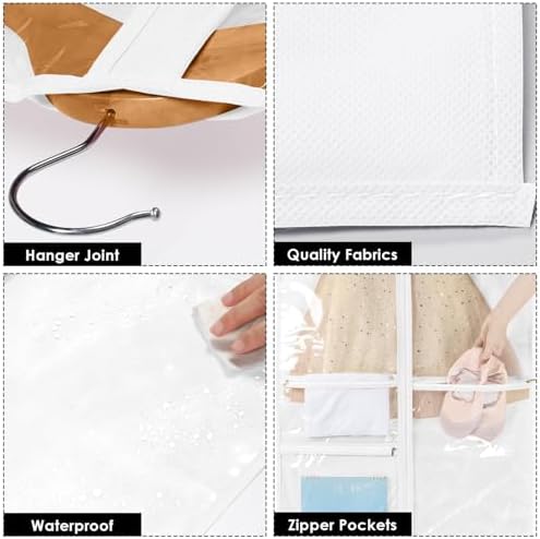 Univivi 40 Inch Dance Costume Garment Bags for Dancers, White, 8 Pack - Image 3