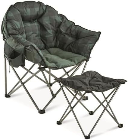Guide Gear Club Camping Chair, Oversized, Portable, Folding with Padded Seats, 500-lb. Capacity Green Plaid - Image 2
